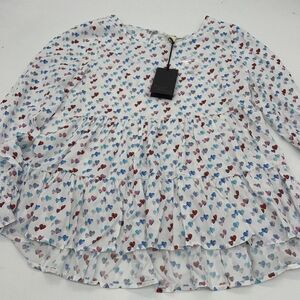 NWT Jane & Delancey white with heart print ruffle blouse long sleeve M